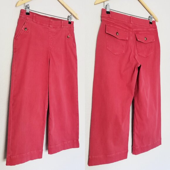 Spanx Stretch Twill Wide Leg Cropped Pants Wild Rose L Pull On Shaping Pockets - Picture 5 of 16